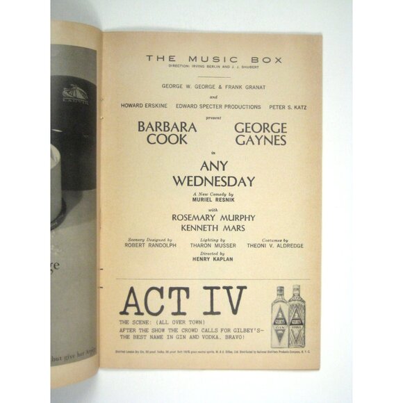 Playbill Any Wednesday Barbara Cook George Gaynes Music Box Theater 1965 - Picture 3 of 6